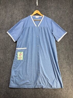 VTG Vanity Fair Blue Grannycore Snap Nightgown Women’s L Cottagecore Retro